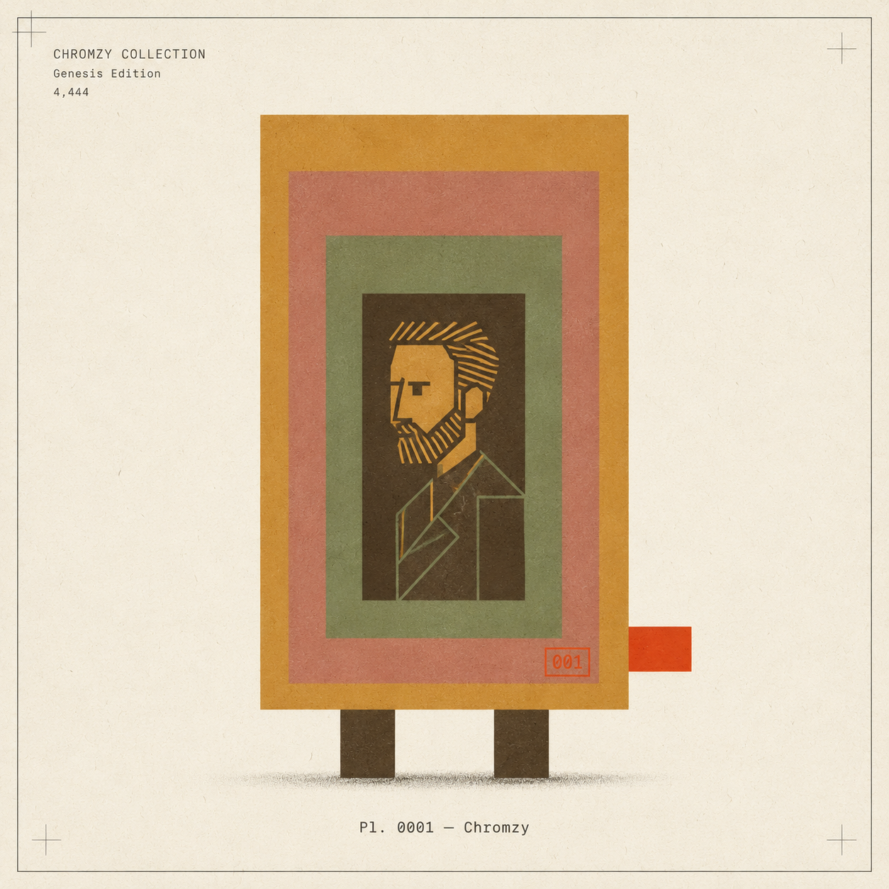 Pl. 0001 — Chromzy, Genesis Edition portrait in nested colour fields